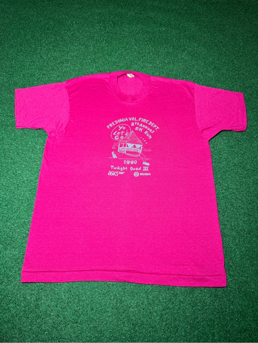 Fredonia 5k Run Asics Vintage T Shirt 90s Running Cross Country Pink M/L 20x27